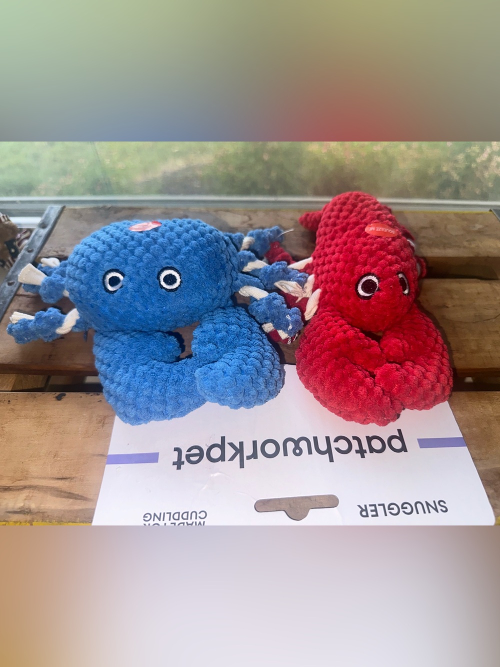 Patchwork Pet Snuggler Plush Dog Toys - Blue Crab & Red Lobster~ New